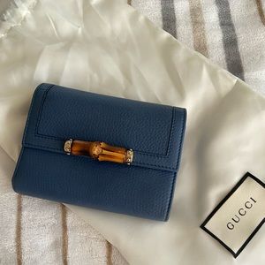 Authentic Gucci Bamboo Blue Trifold Wallet